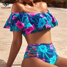 Load image into Gallery viewer, NAKIAEOI 2020 New Sexy Bikinis Women High Waist Swimsuit Push Up Swimwear Flower Print Ruffle Bikini Set Beach Wear Bathing Suit