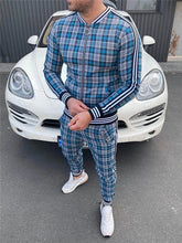 Load image into Gallery viewer, New Colorful Plaid Men Casual Zipper Set Autumn Tracksuit Set Male Sweatshirt Pocket Fashion Jackets Men Tracksuit Sets Mens set