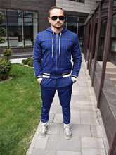 Load image into Gallery viewer, New Colorful Plaid Men Casual Zipper Set Autumn Tracksuit Set Male Sweatshirt Pocket Fashion Jackets Men Tracksuit Sets Mens set
