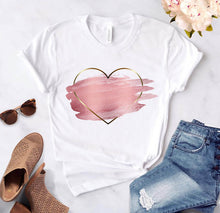 Load image into Gallery viewer, Heart flower print ladies T-shirt ladies casual basis O-collar white shirt short sleeve ladies T-shirt love graphic printing
