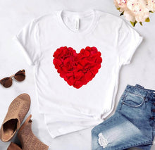 Load image into Gallery viewer, Heart flower print ladies T-shirt ladies casual basis O-collar white shirt short sleeve ladies T-shirt love graphic printing
