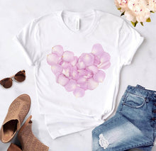 Load image into Gallery viewer, Heart flower print ladies T-shirt ladies casual basis O-collar white shirt short sleeve ladies T-shirt love graphic printing
