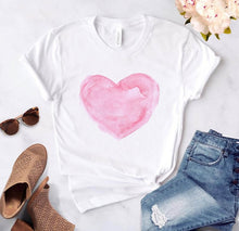 Load image into Gallery viewer, Heart flower print ladies T-shirt ladies casual basis O-collar white shirt short sleeve ladies T-shirt love graphic printing
