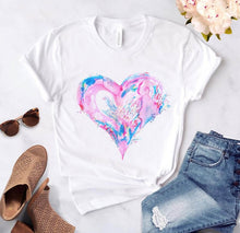 Load image into Gallery viewer, Heart flower print ladies T-shirt ladies casual basis O-collar white shirt short sleeve ladies T-shirt love graphic printing
