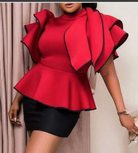 Load image into Gallery viewer, Women Blouse Red Ruffles Sleeves Peplum Elegant Party Fashion Evening Celebrated Event Stylish Rops African Female Elastic Bluas
