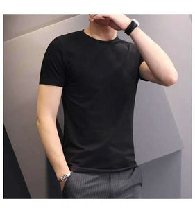 Street Vendor Summer White T-shirt Men's Short Sleeve Solid Crew Neck T-shirt Men Slim Fit Trend Top Black and White Tee