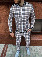 Load image into Gallery viewer, New Colorful Plaid Men Casual Zipper Set Autumn Tracksuit Set Male Sweatshirt Pocket Fashion Jackets Men Tracksuit Sets Mens set
