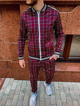 Load image into Gallery viewer, New Colorful Plaid Men Casual Zipper Set Autumn Tracksuit Set Male Sweatshirt Pocket Fashion Jackets Men Tracksuit Sets Mens set
