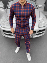 Load image into Gallery viewer, New Colorful Plaid Men Casual Zipper Set Autumn Tracksuit Set Male Sweatshirt Pocket Fashion Jackets Men Tracksuit Sets Mens set
