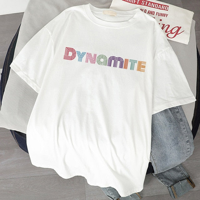 2020 new album DYNAMITE print T-shirt Kpop Korean style short sleeve cute Korean casual hip-hop short sleeve top BTS