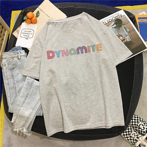 2020 new album DYNAMITE print T-shirt Kpop Korean style short sleeve cute Korean casual hip-hop short sleeve top BTS